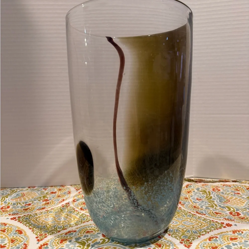 Hand blown Murano style. Turquoise and brown 22” glass vase. Stunning piece.